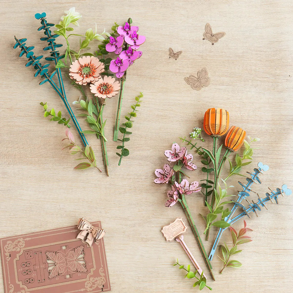 Rowood Wooden Blooming Book DIY Flower Bouquet 3D Wooden Puzzle Toys Quiz