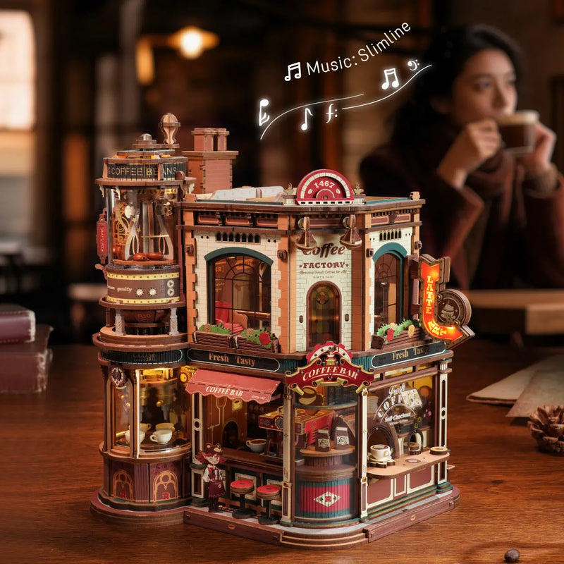 ROKR Dream Coffee Factory Music Box Wooden 3D Puzzle EAB02 ROKR