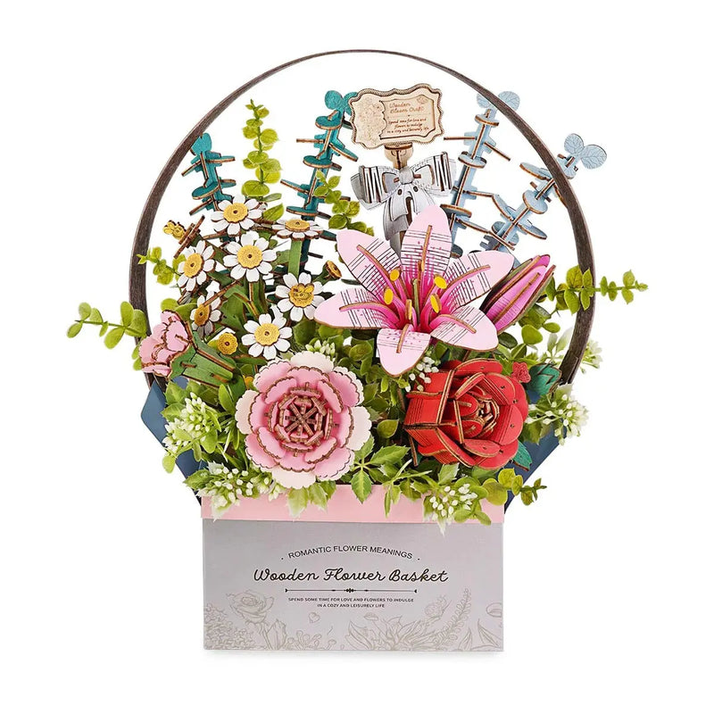 Rowood Wooden Flower Basket DIY 3D Puzzle Toys Quiz