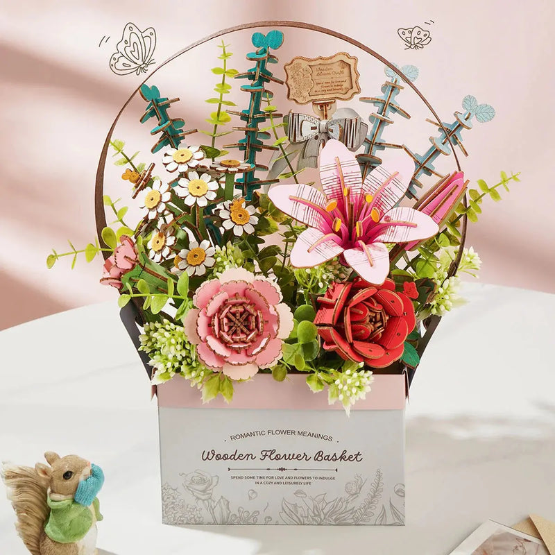 Rowood Wooden Flower Basket DIY 3D Puzzle Toys Quiz