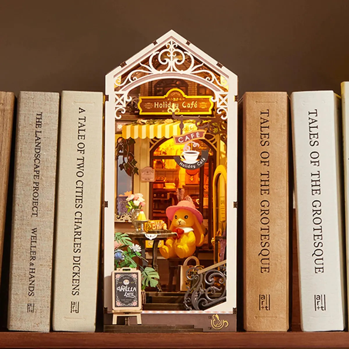 Rolife Holiday Cafe DIY Book Nook Shelf Insert Toys Quiz