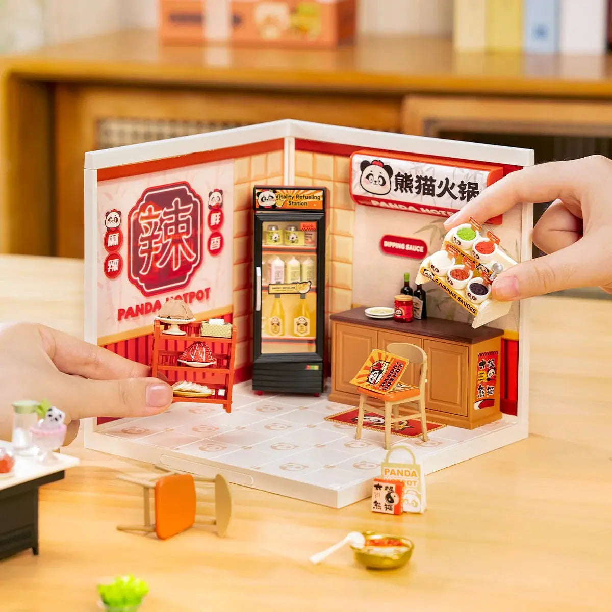Rolife Panda Hot Pot DIY Miniature House Toys Quiz