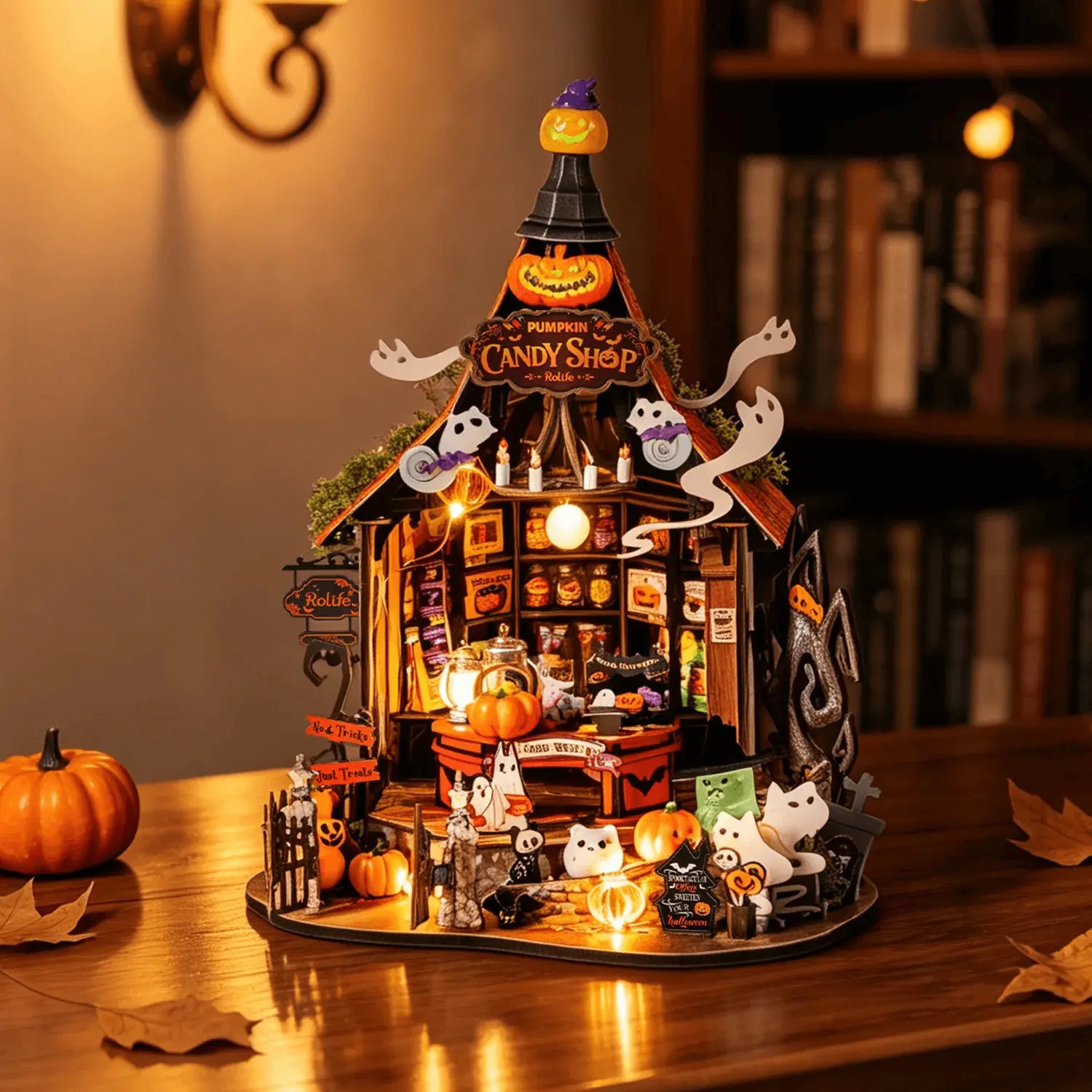 Illuminated Rolife Haunted Candy House with nine warm lights