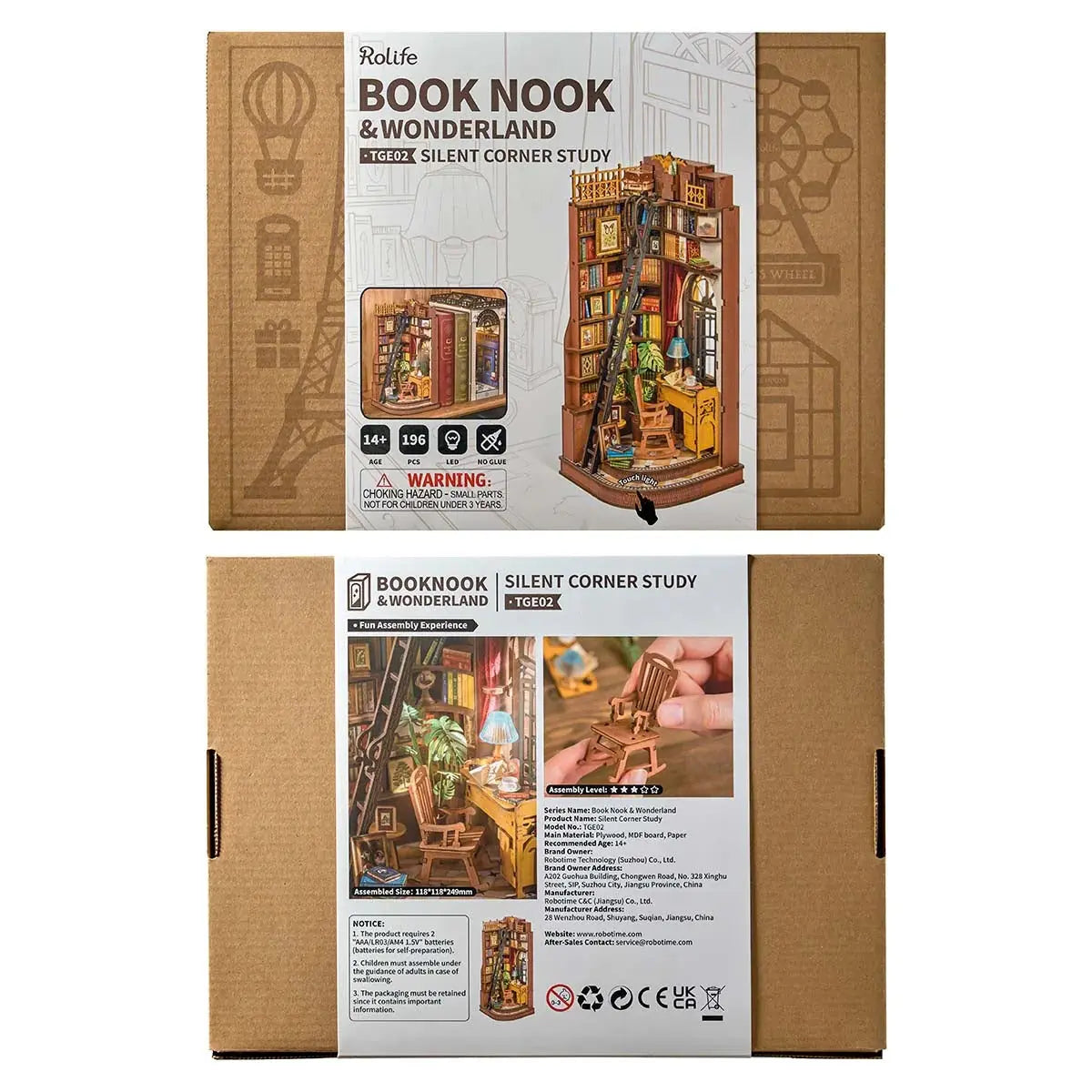 Rolife Silent Corner Study DIY Book Nook Shelf Insert Toys Quiz