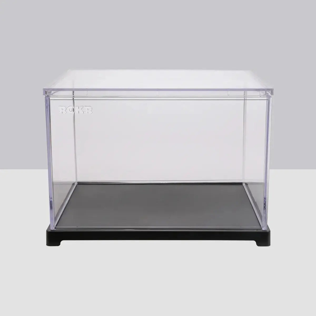 Front view of ROKR Mechanical Age display case with opening door