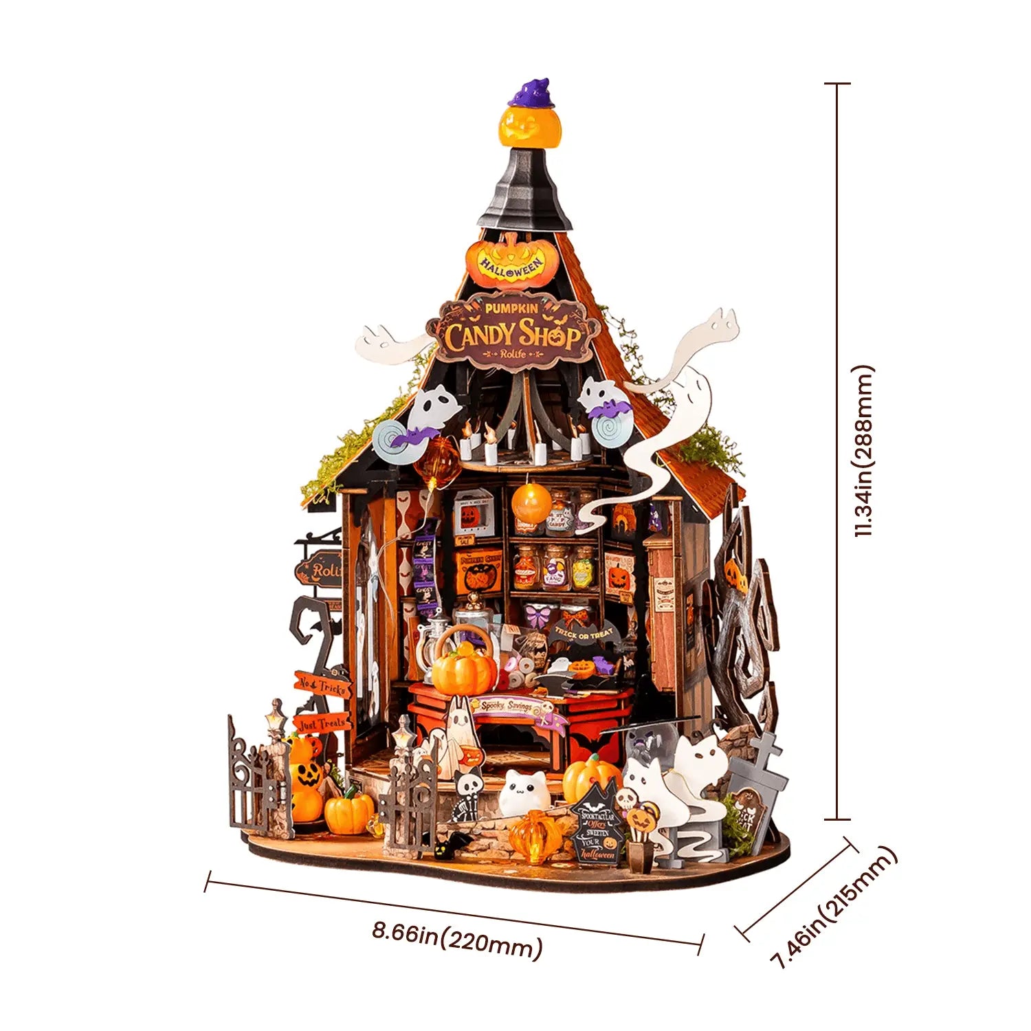 Haunted Candy House DG186 assembled dimensions diagram
