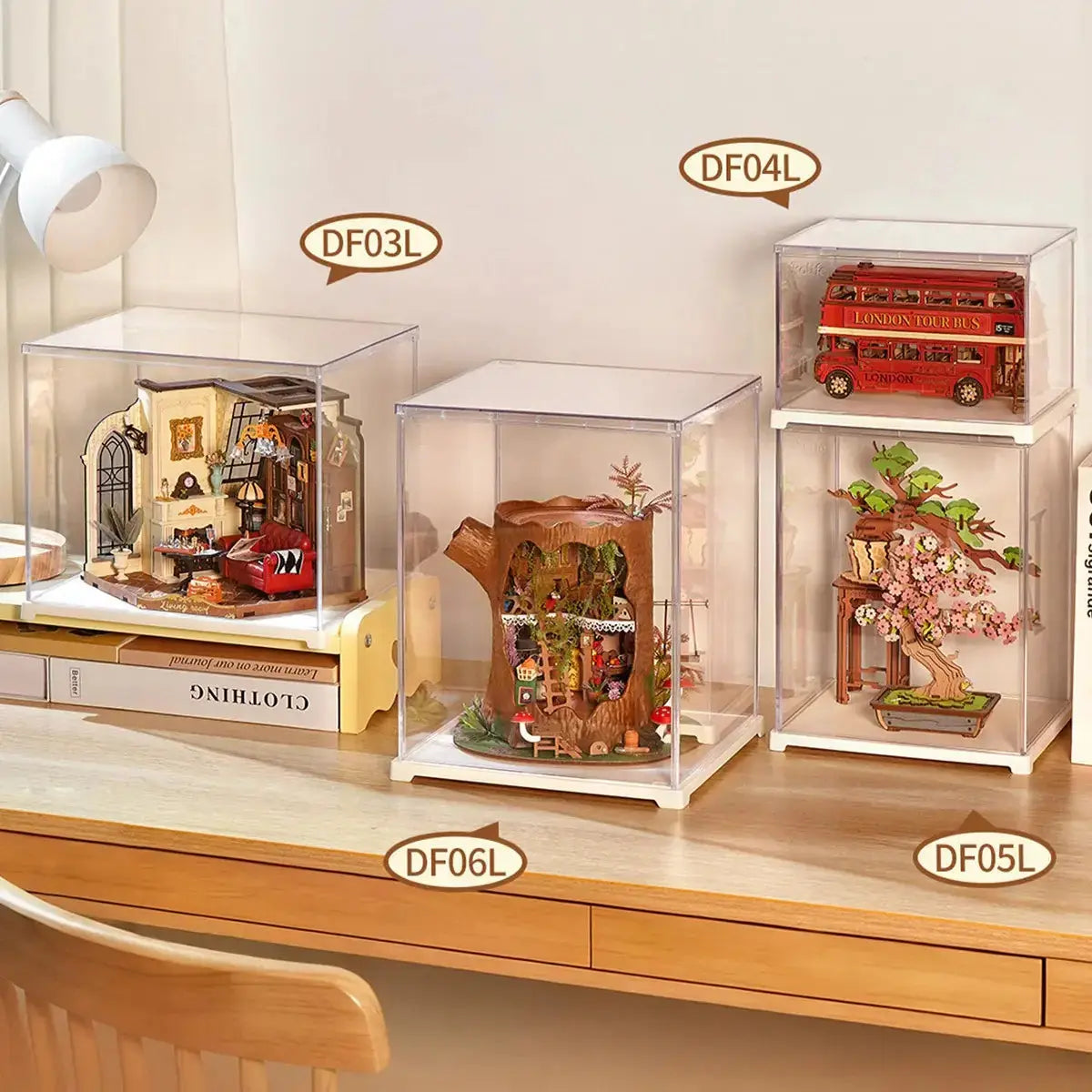 Landscape acrylic display case for wooden models and miniatures