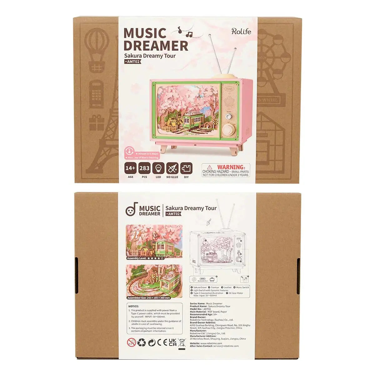 Rolife Sakura Dreamy Tour DIY Music Box 3D Wooden Puzzle Toys Quiz