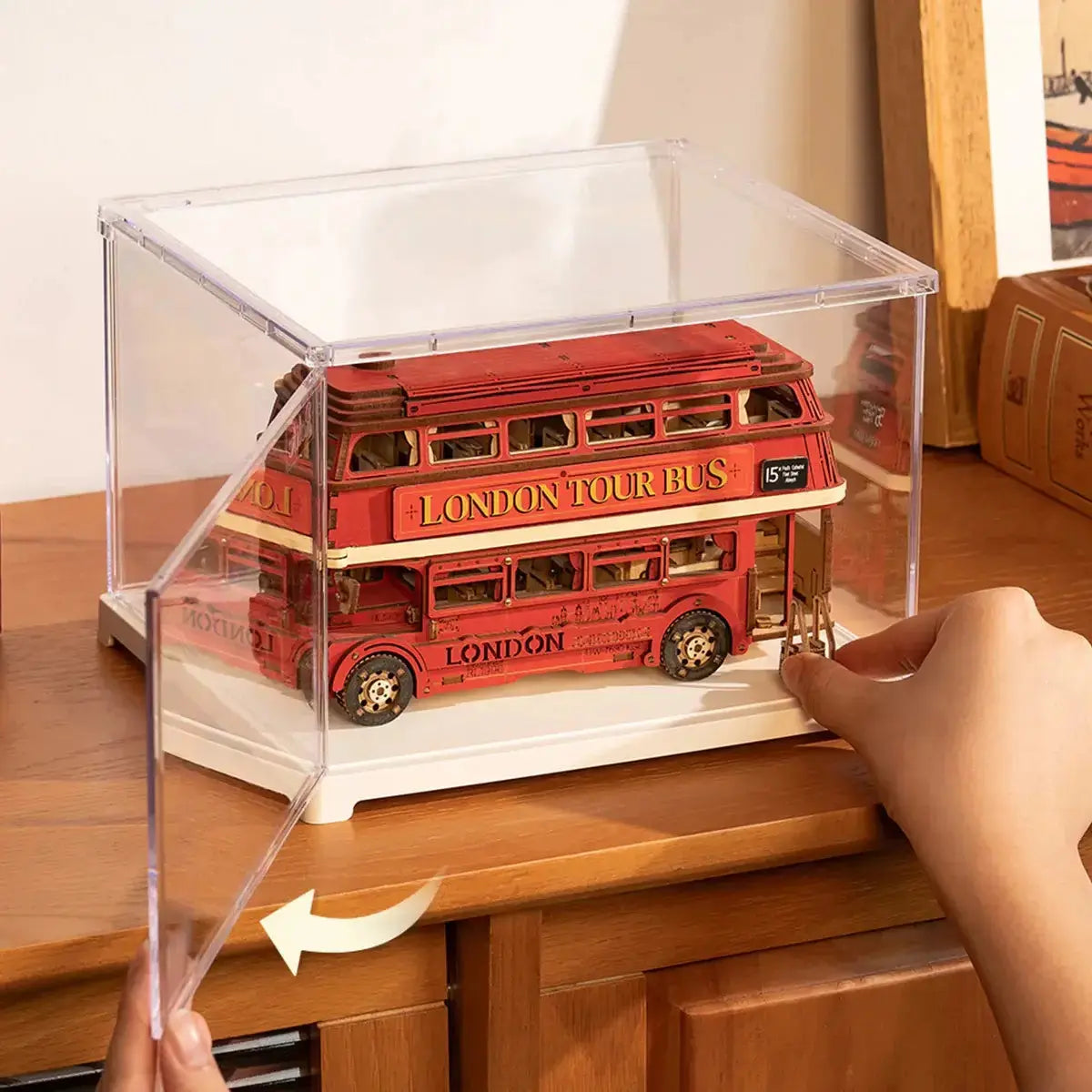 Rolife DF04L clear case displaying a smaller collectible model
