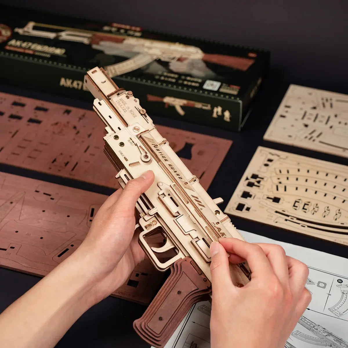 ROKR AK-47 Assault Rifle Toy Gun 3D Wooden Puzzle Toys Quiz