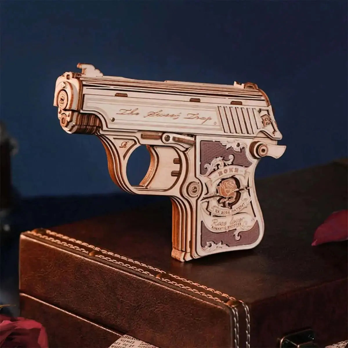 DIY Wooden Toy Gun featuring rotating barrel and puzzle assembly - Toys Quiz