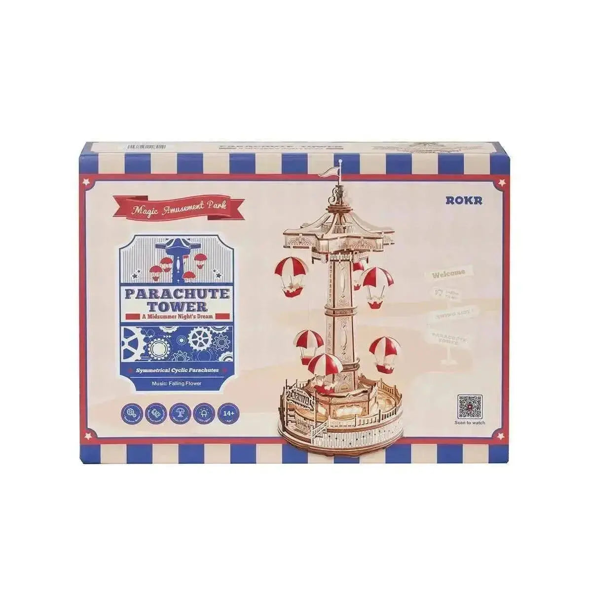 Parachute Tower DIY Music Box 3D Wooden Puzzle - Toys Quiz