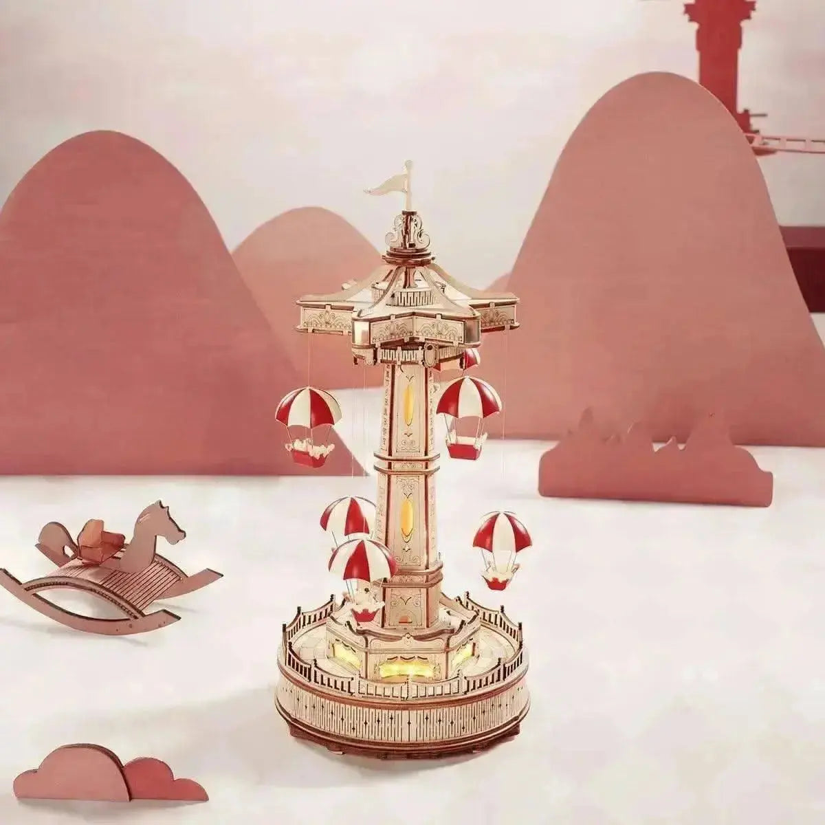 Parachute Tower DIY Music Box 3D Wooden Puzzle - Toys Quiz