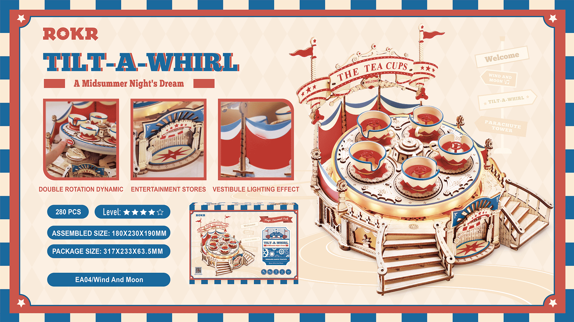 Tilt- A-Whirl DIY hrací skříňka 3D dřevěné puzzle - Toys Quiz