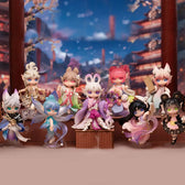 Complete Suri Lingfeng Town figure collection in a lantern-lit town