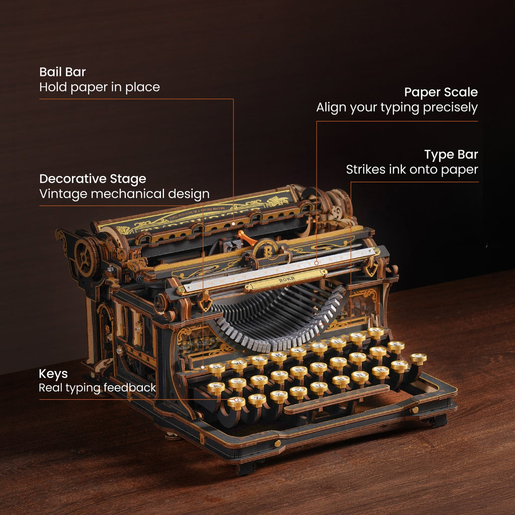 ROKR Mechanical Typewriter Wooden 3D Puzzle LK703B (Classic Version)