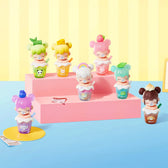 Complete BabyNanci Milk Tea collection in a pastel café scene