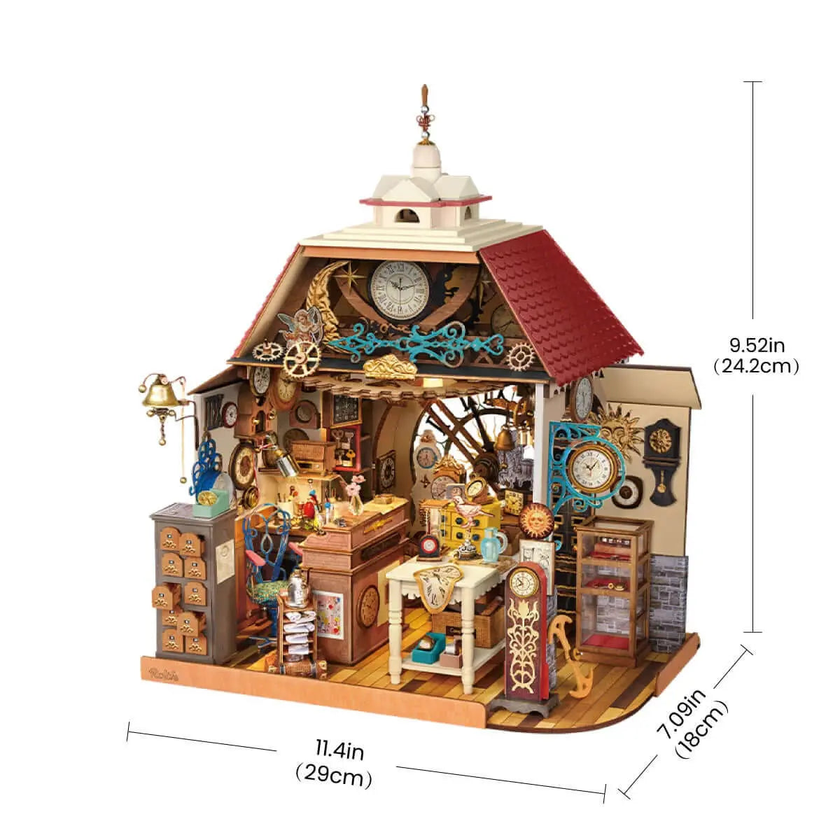 Rolife Clockwise Clocks DH104 size diagram labelled 29 cm wide, 24.2 cm high and 18 cm deep.