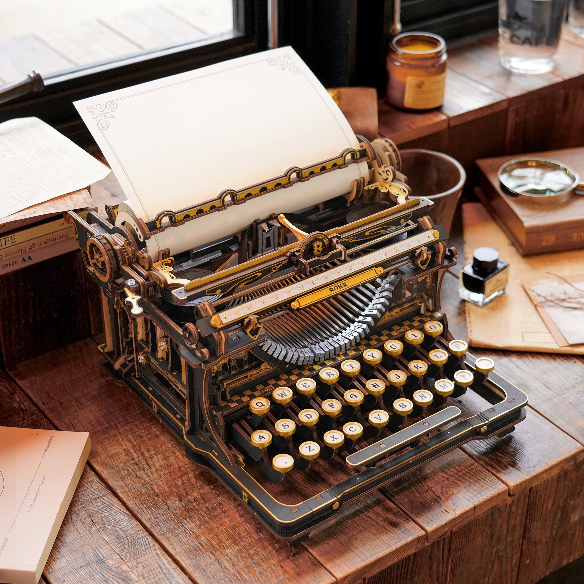 ROKR Mechanical Typewriter Wooden 3D Puzzle LK703B (Classic Version)