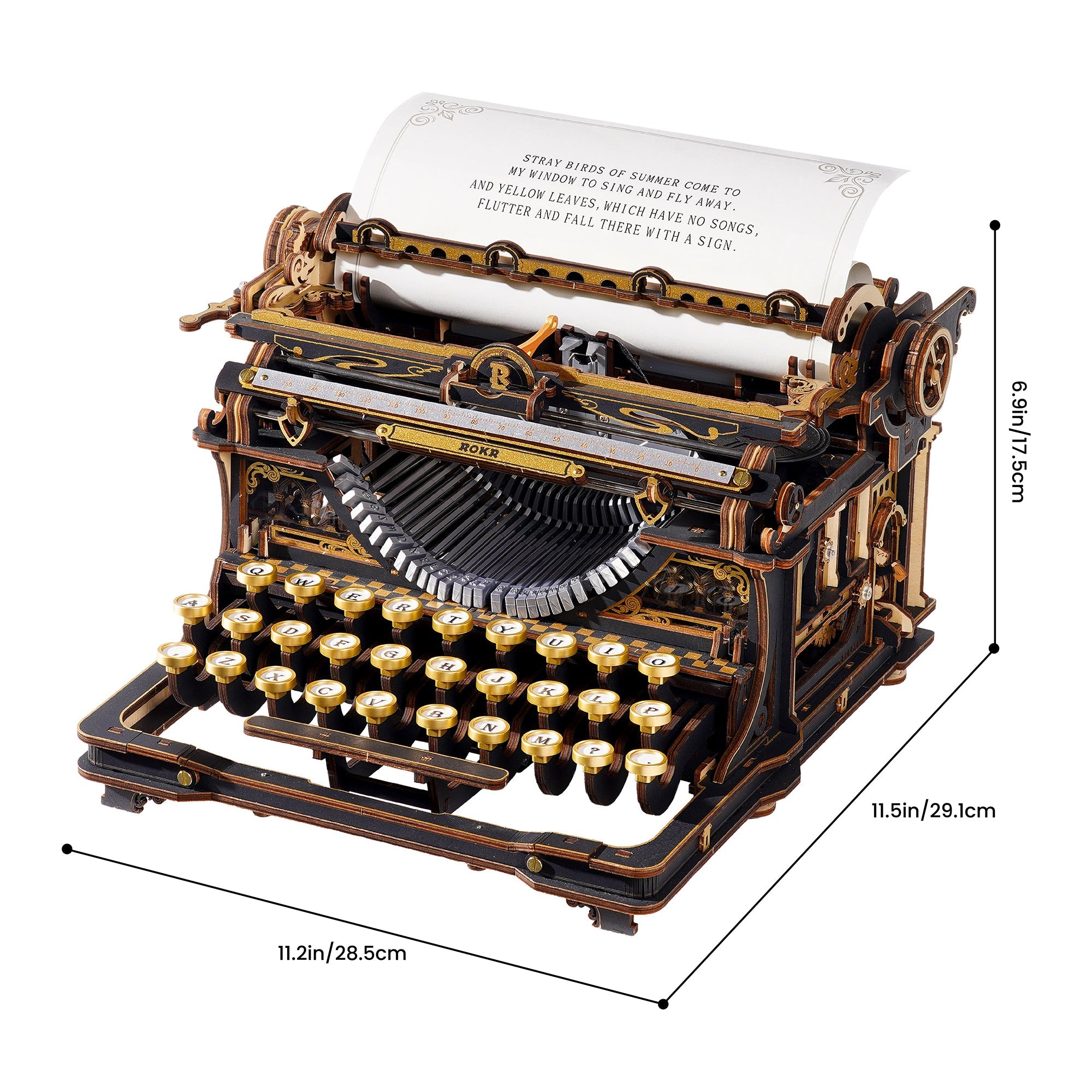 ROKR Mechanical Typewriter Wooden 3D Puzzle LK703B (Classic Version)