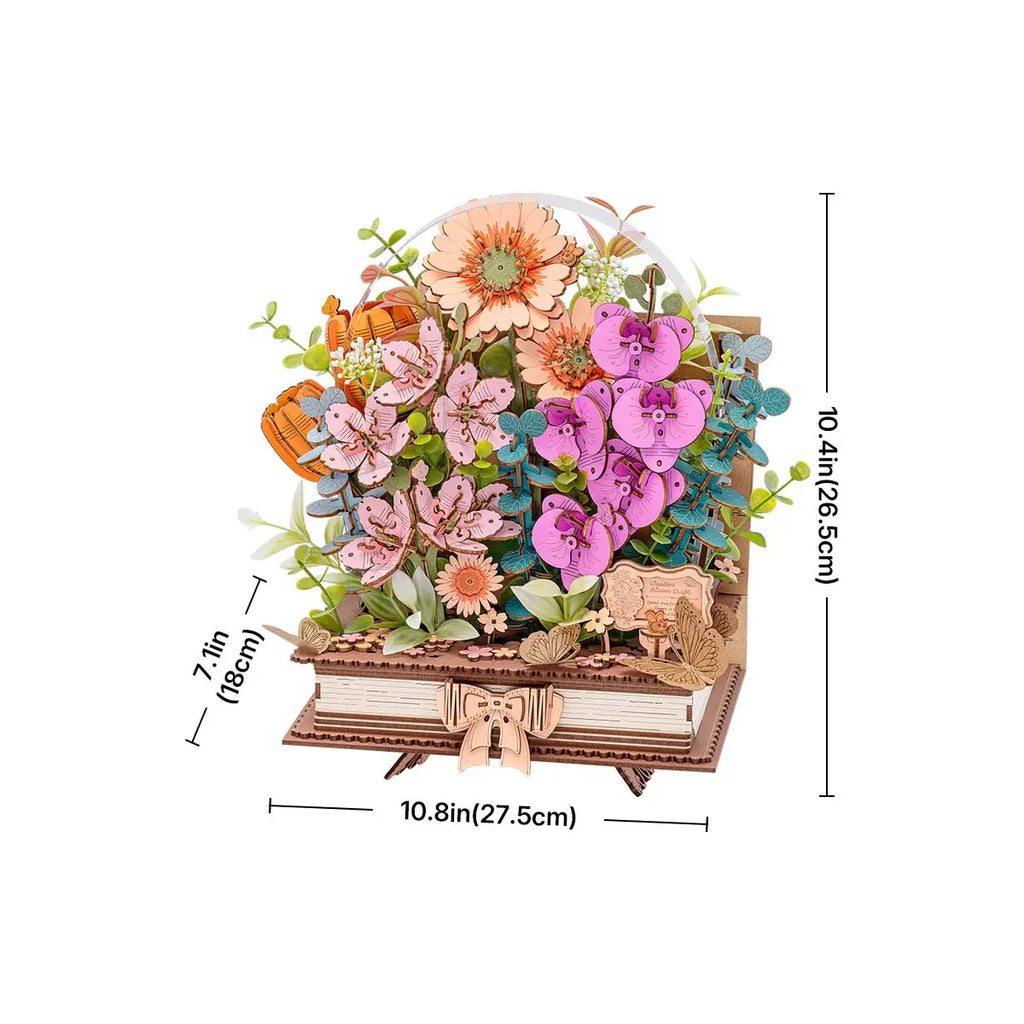 Rowood Wooden Blooming Book DIY Flower Bouquet 3D Wooden Puzzle Toys Quiz