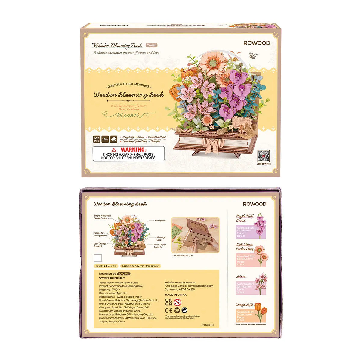 Rowood Wooden Blooming Book DIY Flower Bouquet 3D Wooden Puzzle Toys Quiz