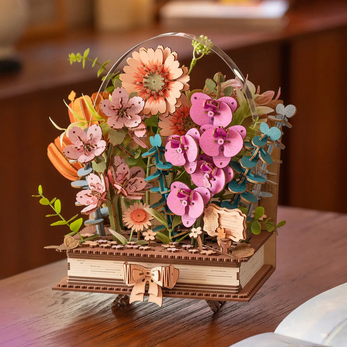 Rowood Wooden Blooming Book DIY Flower Bouquet 3D Wooden Puzzle Toys Quiz
