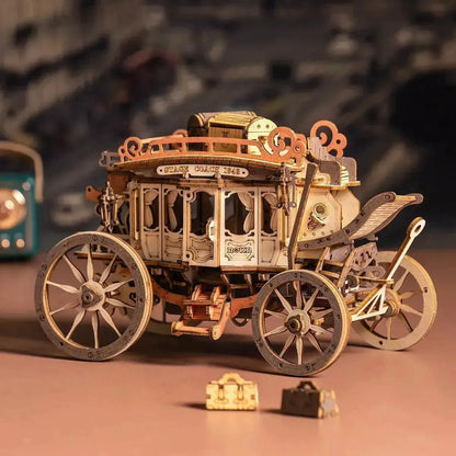 Stagecoach Mechanical Music Box 3D Wooden Puzzle-ROKR-Toys Quiz