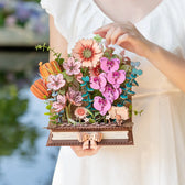 Rowood Wooden Blooming Book DIY Flower Bouquet 3D Wooden Puzzle Toys Quiz