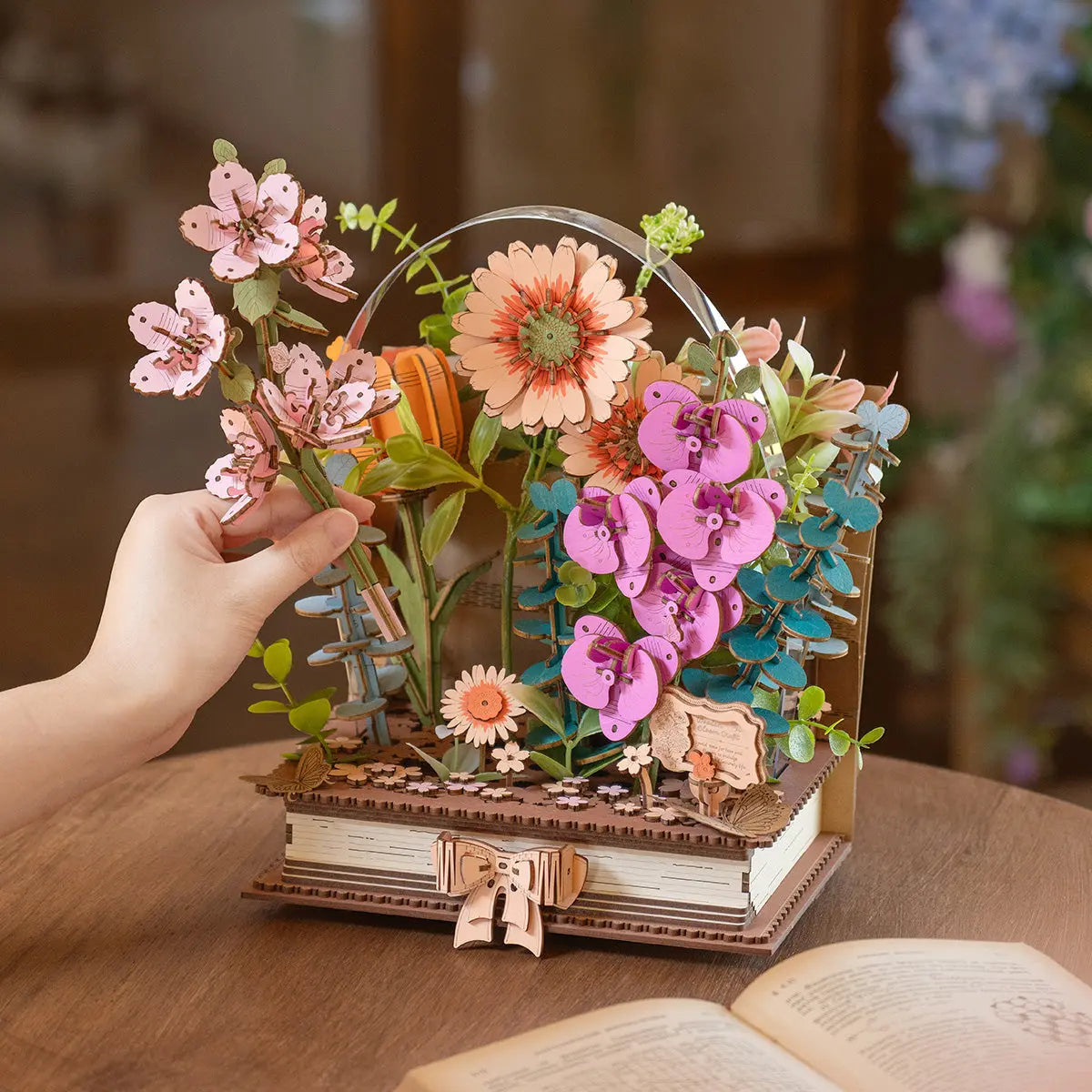 Rowood Wooden Blooming Book DIY Flower Bouquet 3D Wooden Puzzle Toys Quiz