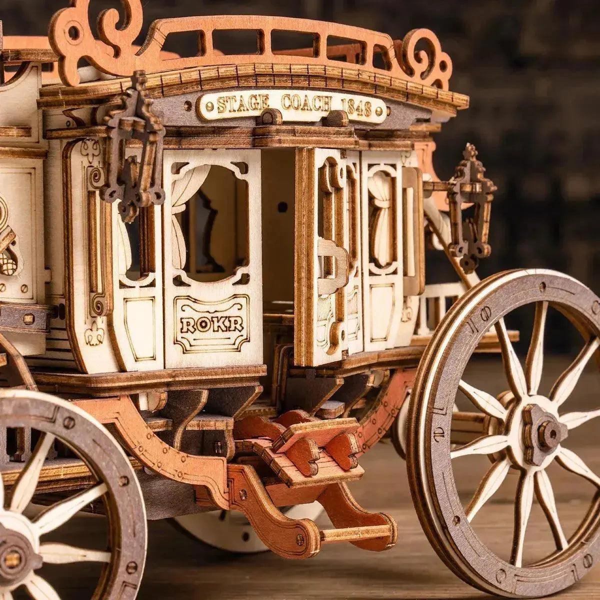 Stagecoach Mechanical Music Box 3D Wooden Puzzle-ROKR-Toys Quiz