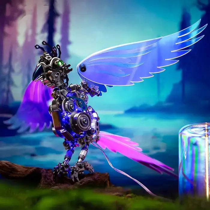 CockaFlare 3D Metal Puzzle - Cyberpunk Parrot Model Kit with LED Lights