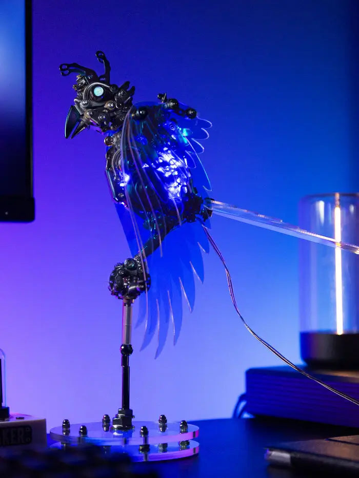 CockaFlare 3D Metal Puzzle - Cyberpunk Parrot Model Kit with LED Lights