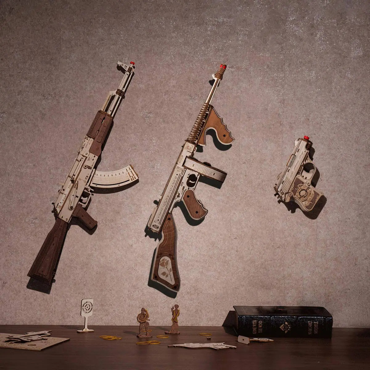 AK-47 Assault Rifle Toy Gun 3D Wooden Puzzle-Toys Quiz-Thompson+AK-47+Mini Gun-Toys Quiz