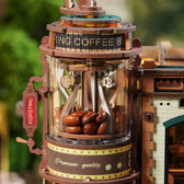 Close-up of rotating coffee bean roaster on the ROKR Dream Coffee Factory