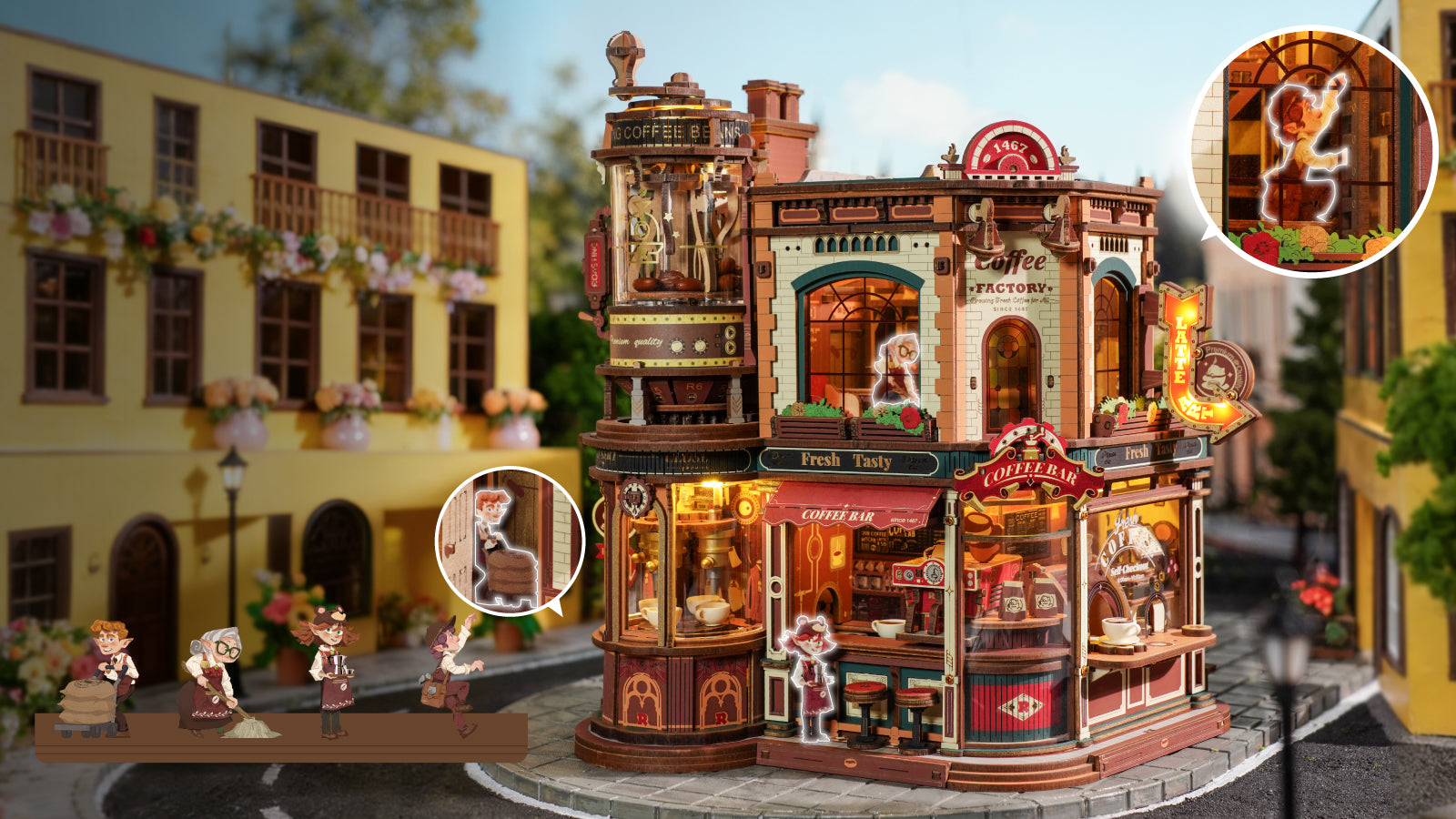 ROKR Dream Coffee Factory Music Box Wooden 3D Puzzle EAB02