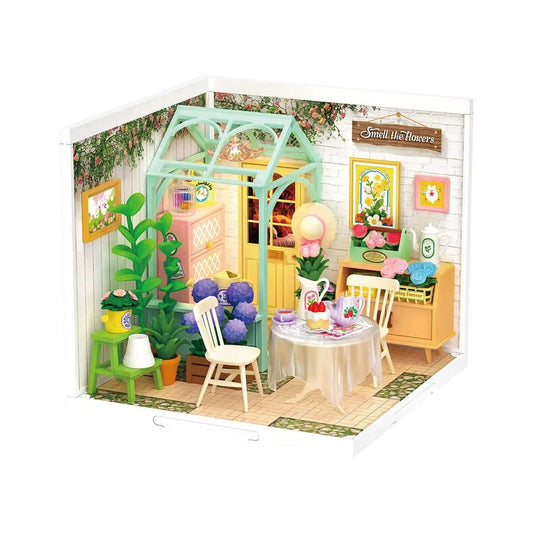 DIY Miniature House Kit – Blooming Tea Garden model with cozy furniture - Toys Quiz