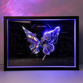 Cyberpunk Phantom Butterfly LED nástěnný rám - Osvětlené kovové puzzle décor