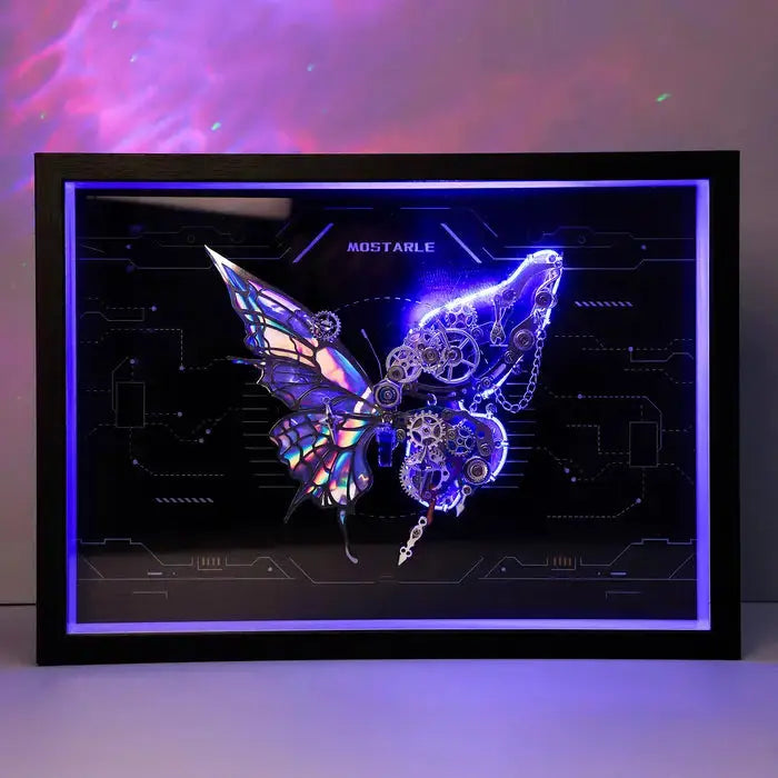 Cyberpunk Phantom Butterfly LED Wall Frame – Illuminated Metal Puzzle Décor