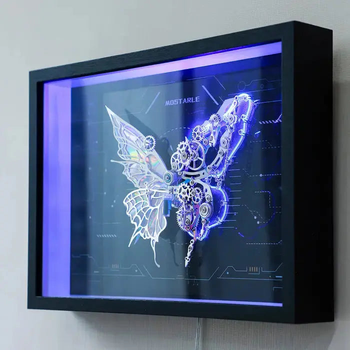 Cyberpunk Phantom Butterfly LED Wall Frame – Illuminated Metal Puzzle Décor