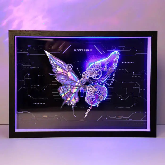 Cyberpunk Phantom Butterfly LED Wall Frame – Illuminated Metal Puzzle Décor