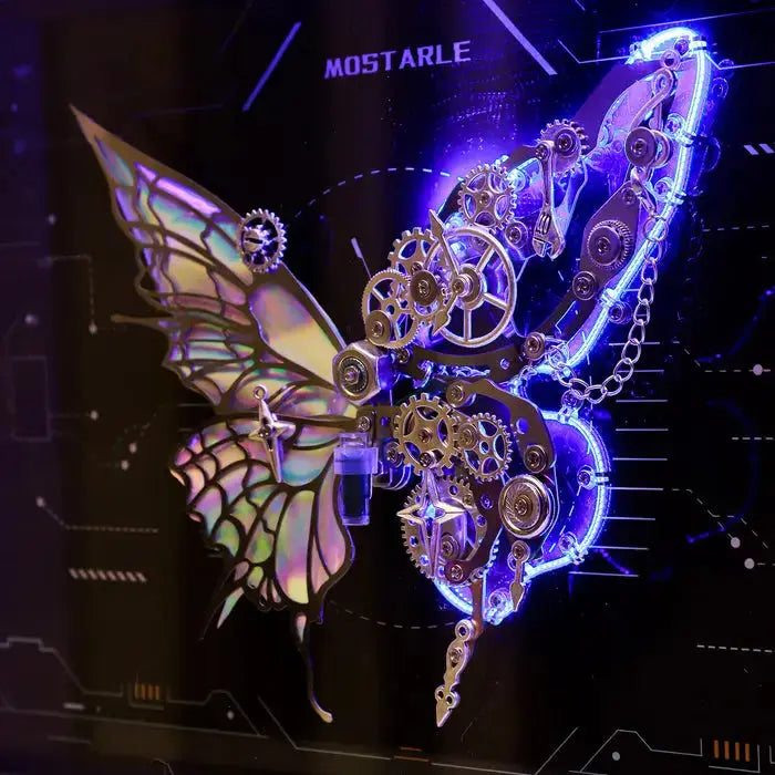 Cyberpunk Phantom Butterfly LED Wall Frame – Illuminated Metal Puzzle Décor