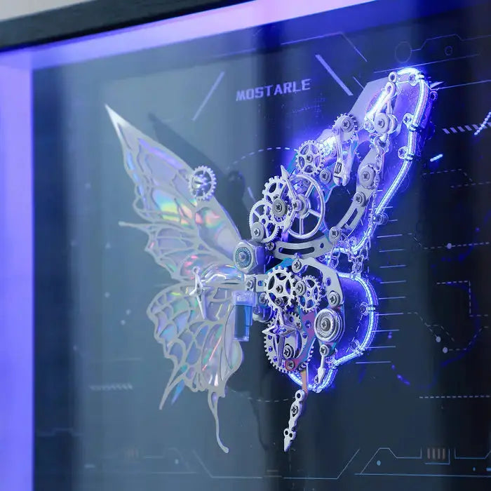 Cyberpunk Phantom Butterfly LED Wall Frame – Illuminated Metal Puzzle Décor