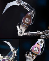 Adjustable mechanical foreleg of Emerald Mantis model with articulated blade and metal joints