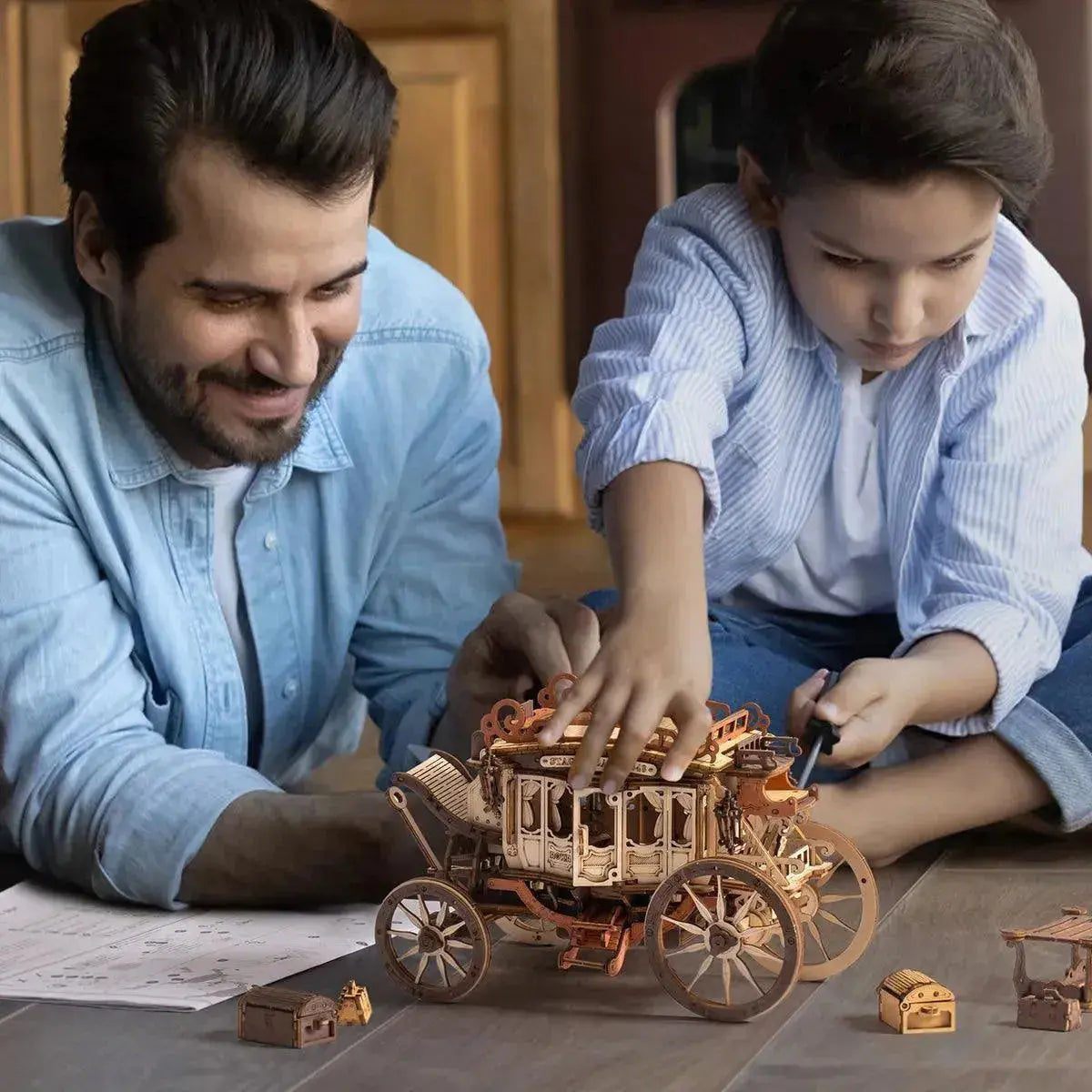 Stagecoach Mechanical Music Box 3D Wooden Puzzle-ROKR-Toys Quiz