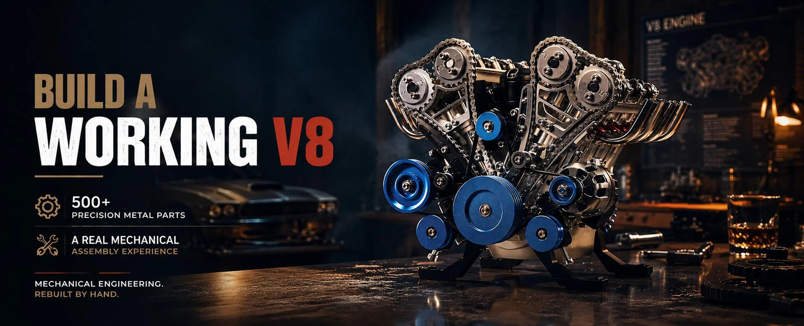 V8 Engine Model Kit 500+ Piece Metal STEM Engineering Build