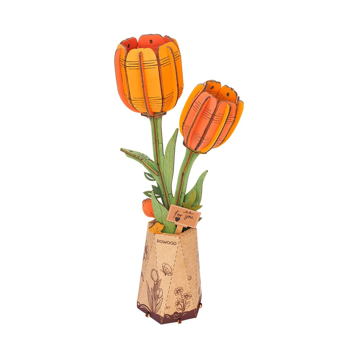 Rowood Orange Tulip DIY Wooden Flower 3D Puzzle