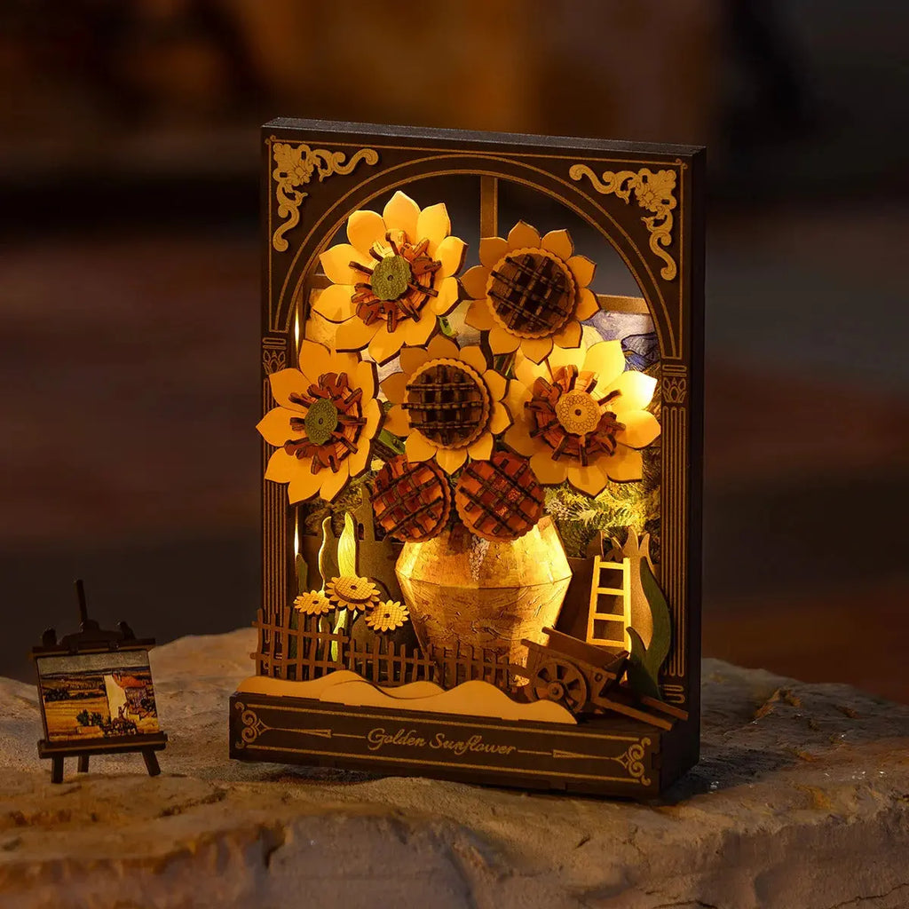 Rowood Golden Sunflower Wall Art 3D Wooden Puzzle Toys Quiz