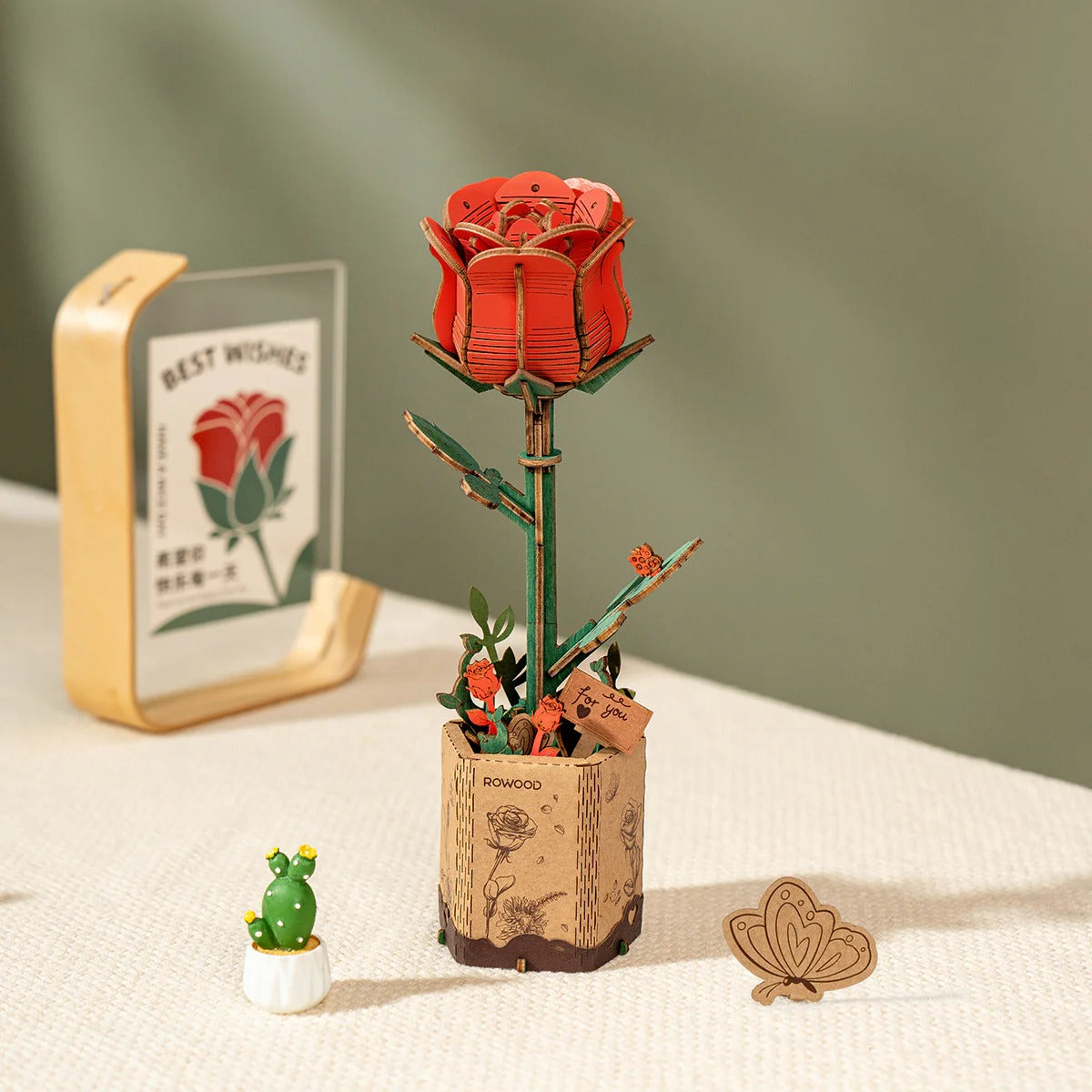 Rowood Red Rose DIY Flower 3D Wooden Puzzle
