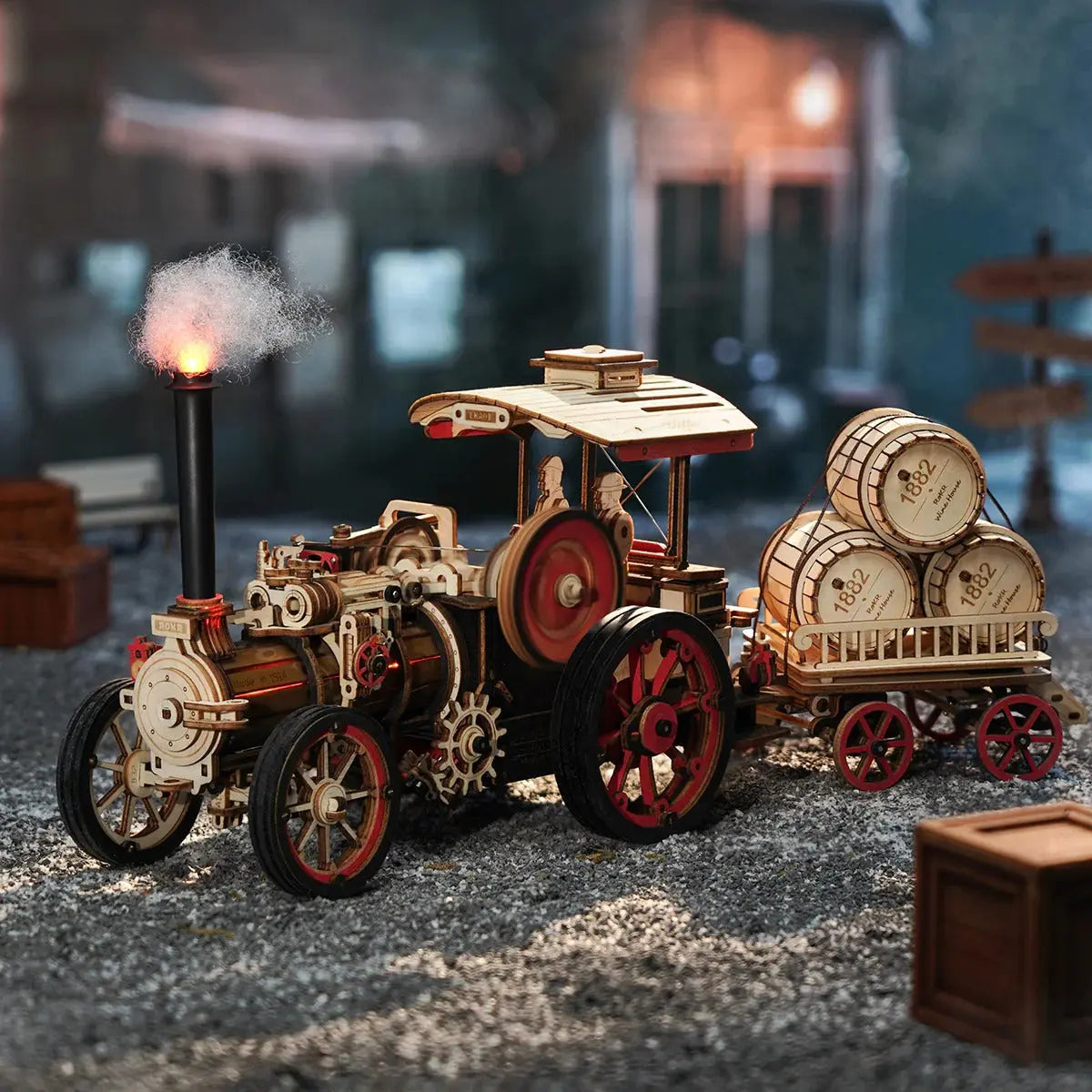 ROKR Steam Engine Mechanical 3D Wooden Puzzle (Battery powered) Toys Quiz